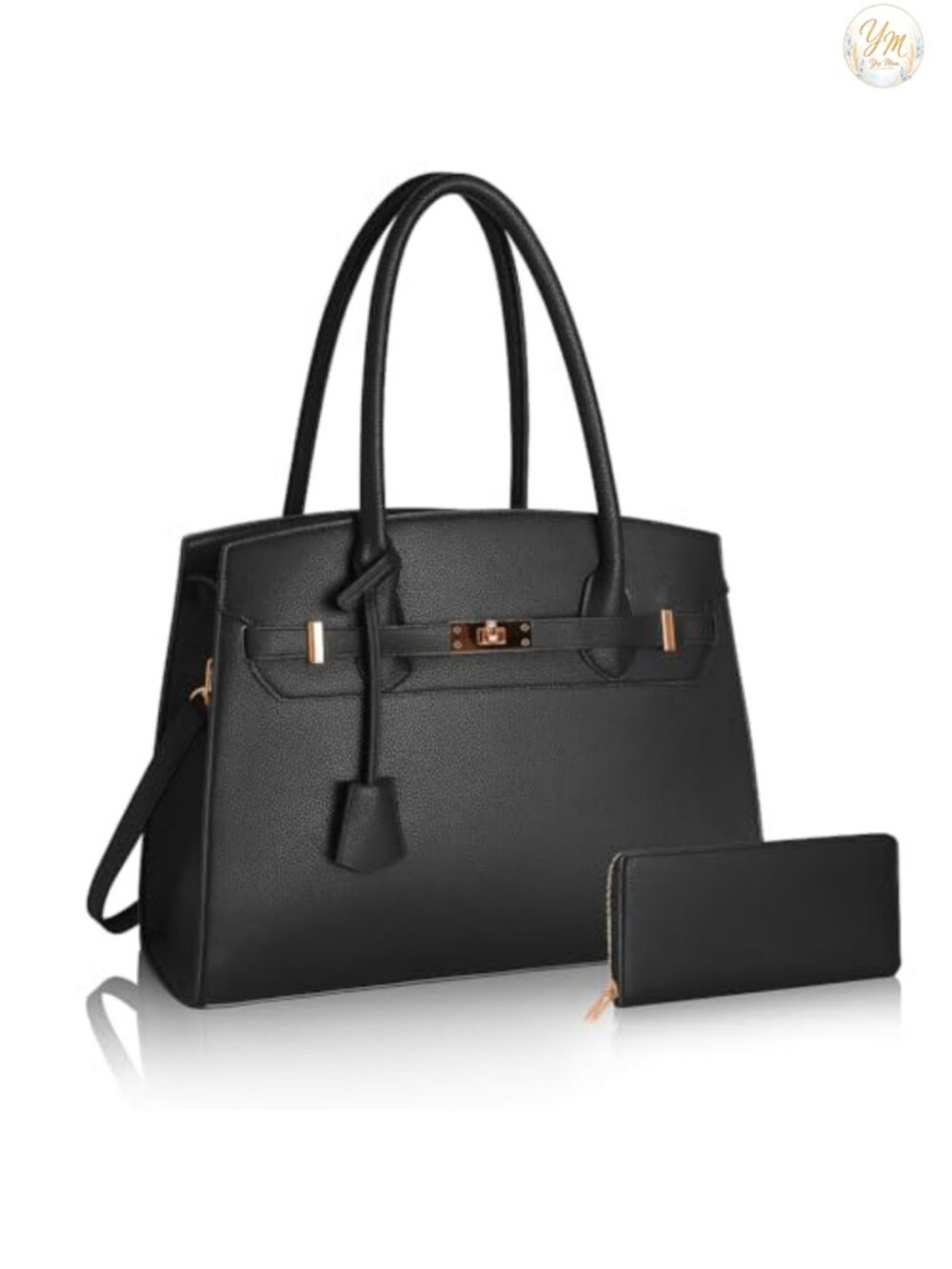 Vegan Leather Satchel with Wallet, Adjustable Strap, 2-Piece Set, 13.5in,